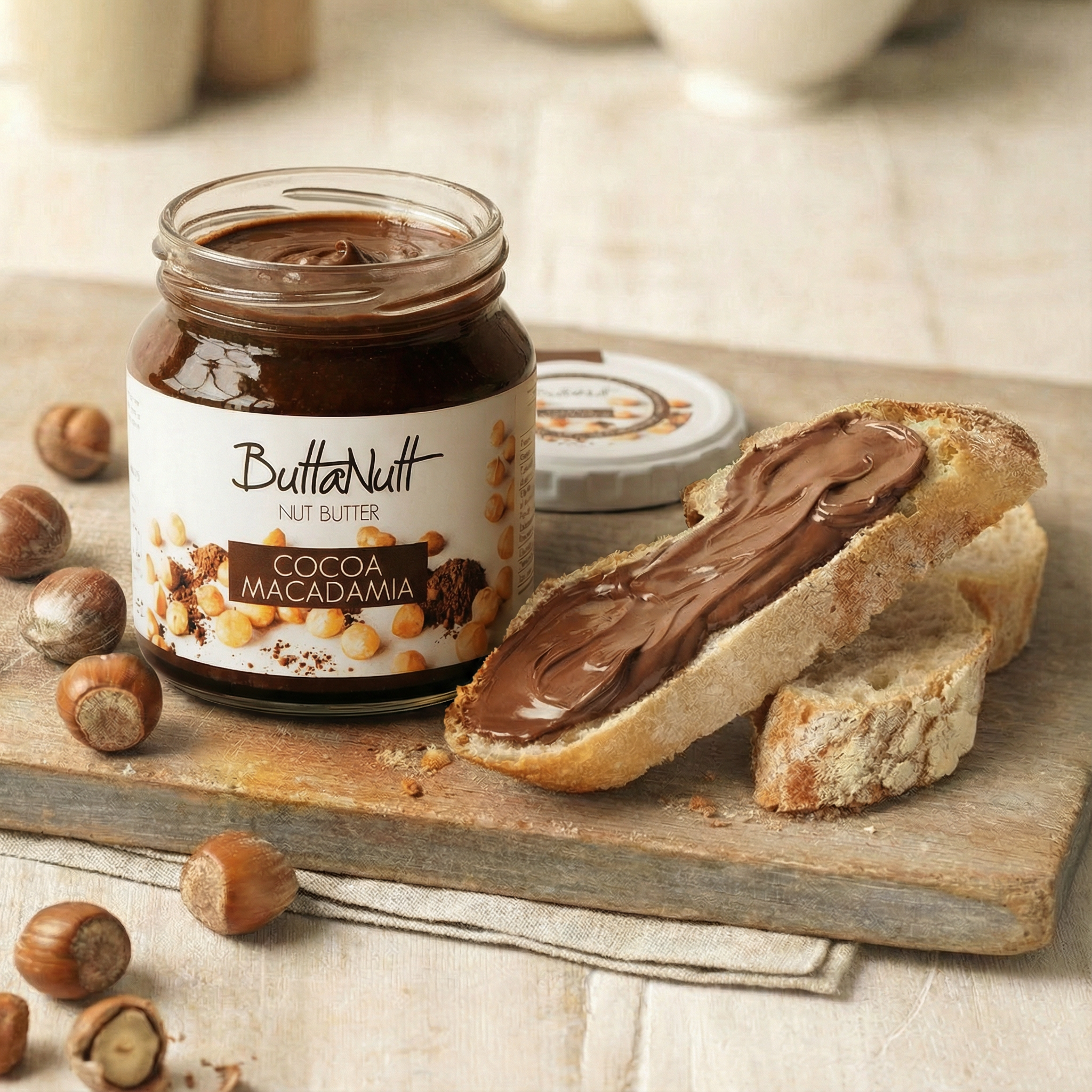 Cocoa macadamia nut butter on bread — Food Trader