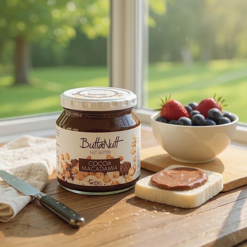 Cocoa macadamia nut butter on bread — Food Trader