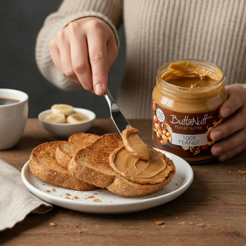Peanut butter spread on bread with a knife — Food Trader